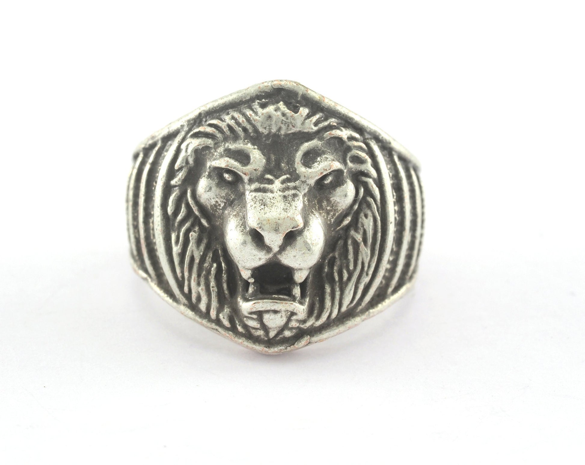 Ring Lion Adjustable Ring Antique Silver Plated Brass (18.5mm 8.5US inner size) OZ3354
