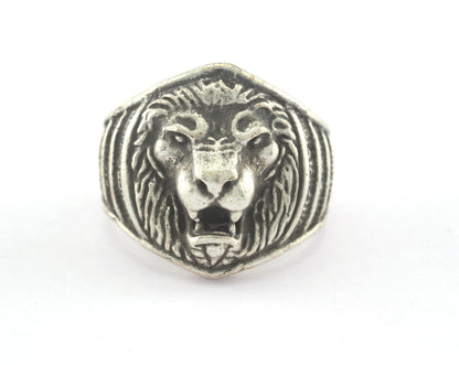 Ring Lion Adjustable Ring Antique Silver Plated Brass (18.5mm 8.5US inner size) OZ3354