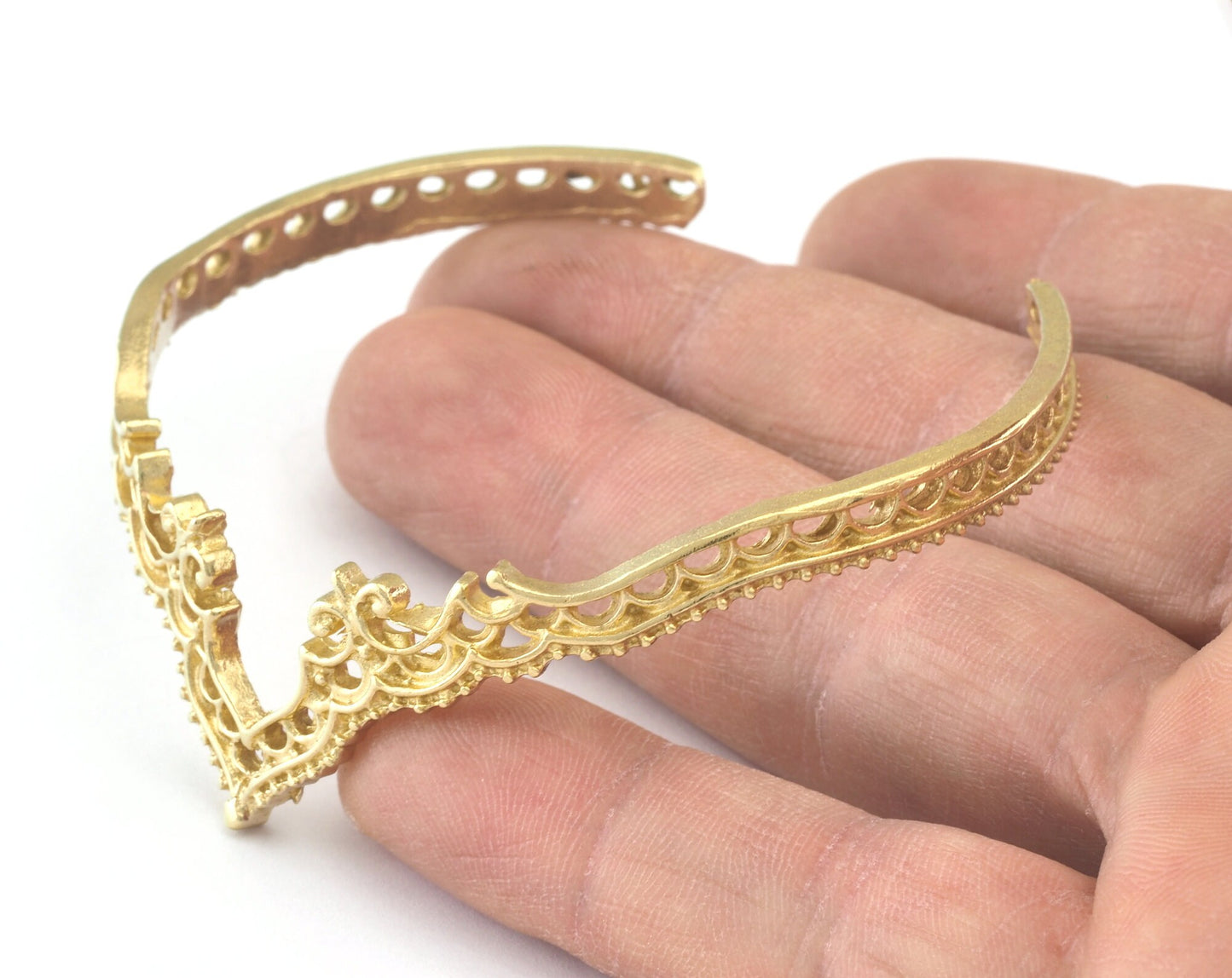 Crown Bracelet Raw Brass hole for charms (64mm inner size - Adjustable ) OZ3158