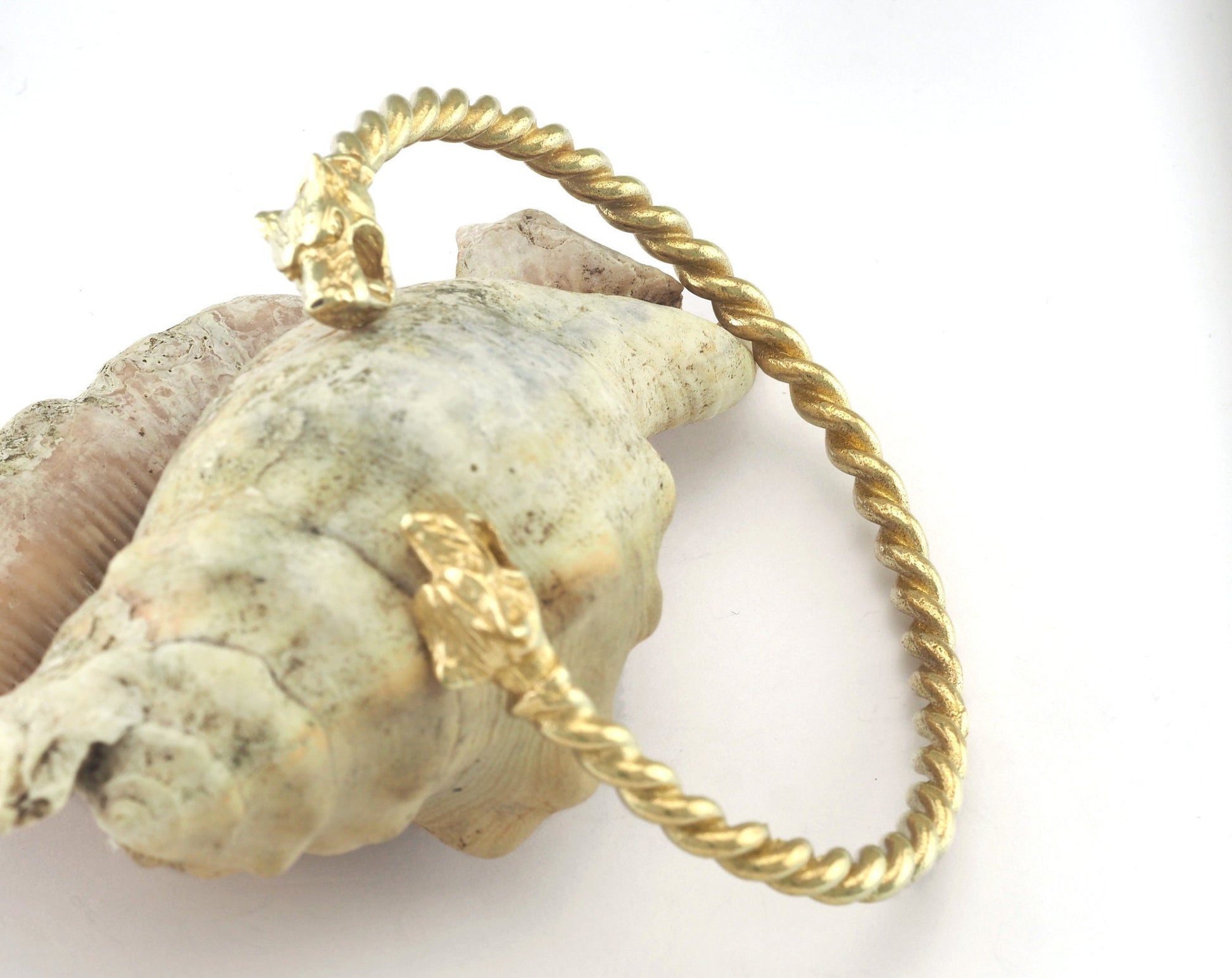 Dog Head Swirl Bracelet Raw Brass (64mm inner size - Adjustable ) with hole OZ3160