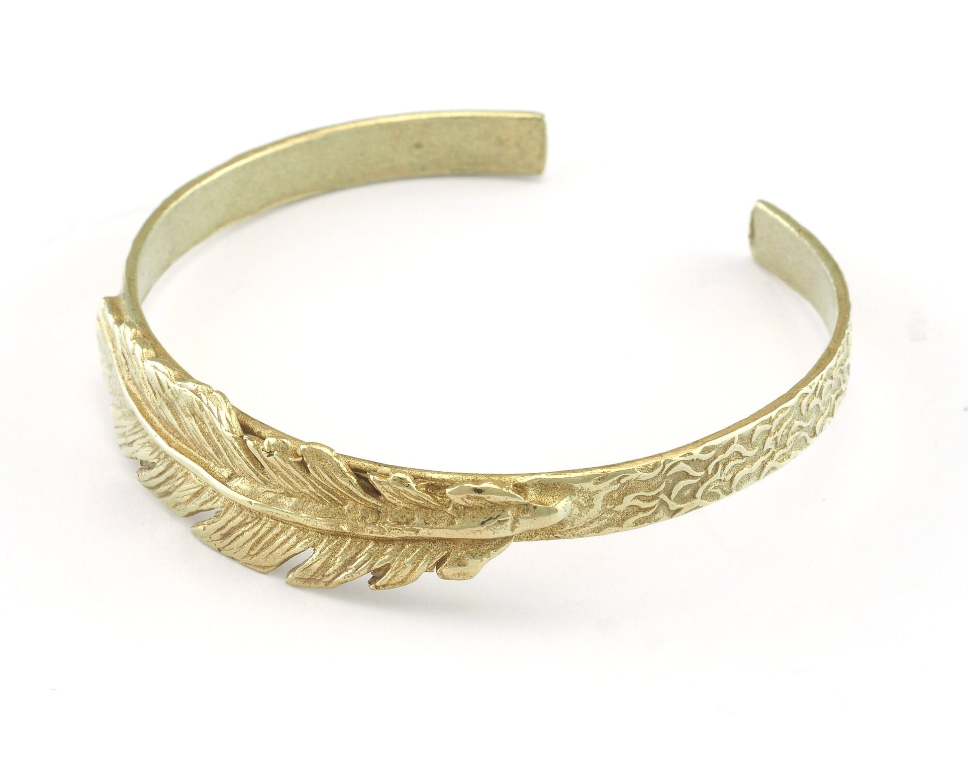 Cuff Bracelet Feather Raw Brass (55mm inner size - Adjustable ) OZ3162