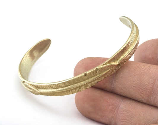 Feather Cuff Bracelet Raw Brass (62mm inner size - Adjustable ) OZ3174