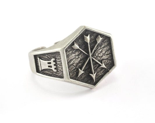 Arrow Castle Adjustable Ring Antique Silver Plated brass (18mm 8US inner size) OZ3369