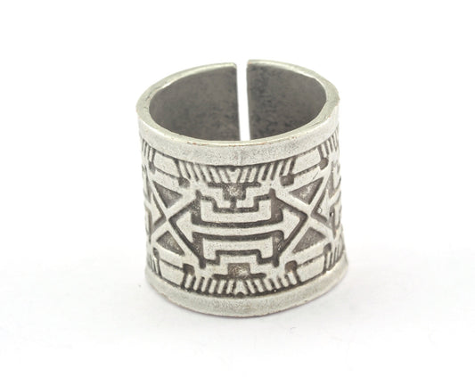 Ethnic tube Textured Adjustable Ring Antique Silver Plated Brass 19mm (17.5mm 7US inner size) OZ3371