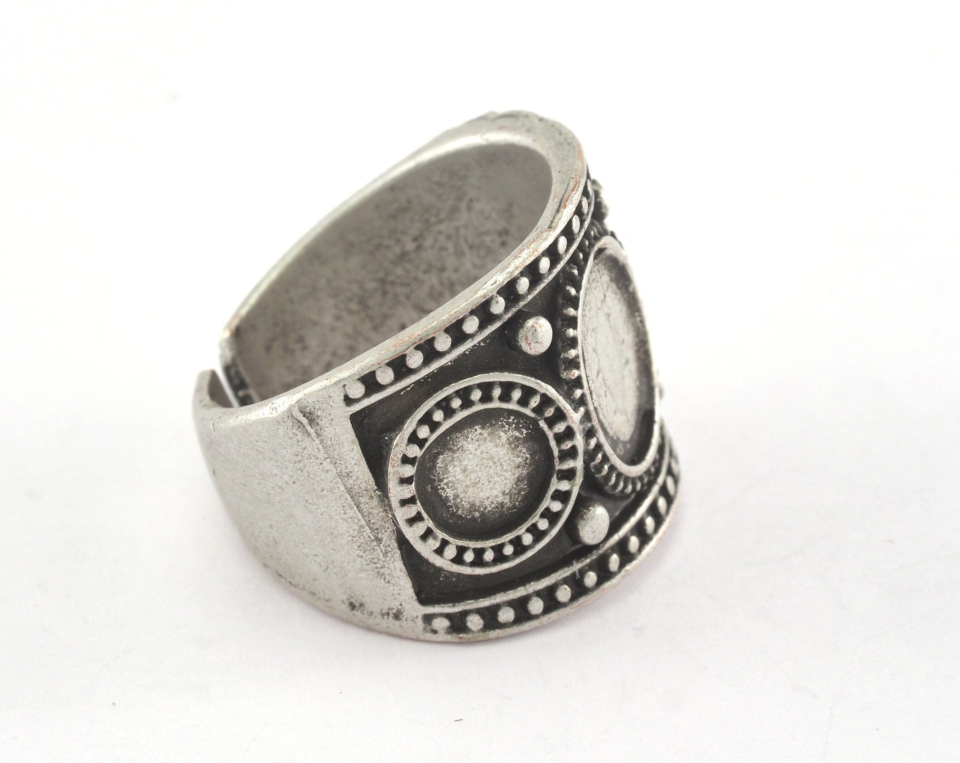Ring Adjustable Ring Bezel - Antique Silver Plated brass (17mm 7US inner size - Adjustable ) OZ1190