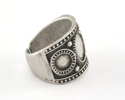 Ring Adjustable Ring Bezel - Antique Silver Plated brass (17mm 7US inner size - Adjustable ) OZ1190