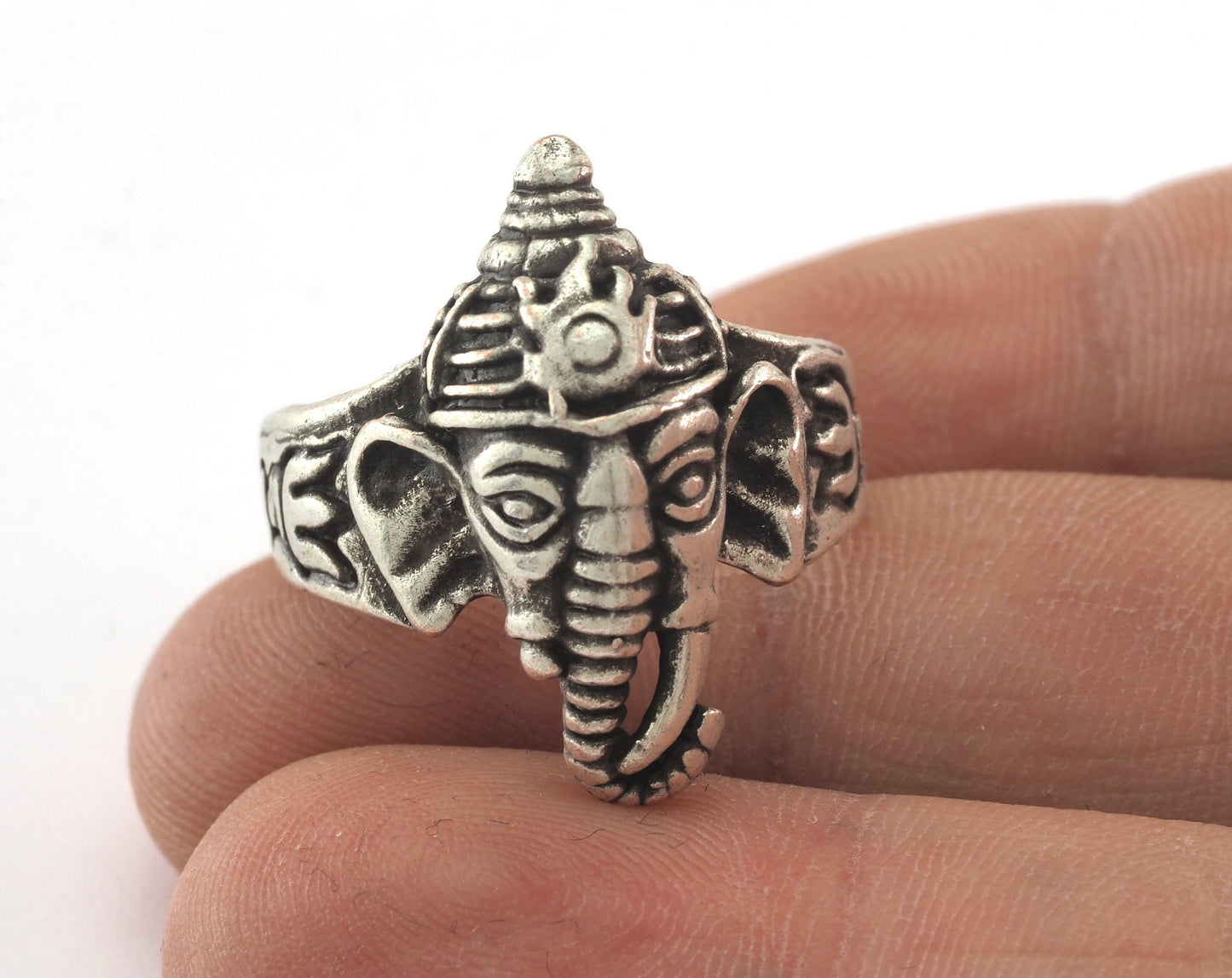 Elephant Ring Adjustable antique silver plated brass (19mm 9US inner size) Oz3375