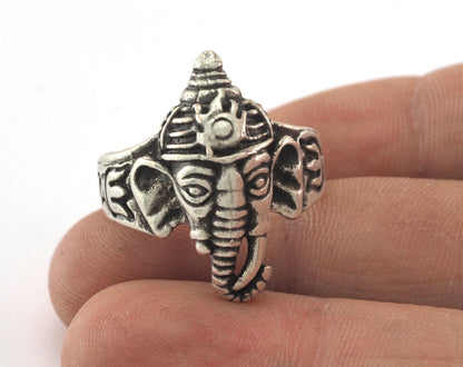 Elephant Ring Adjustable antique silver plated brass (19mm 9US inner size) Oz3375