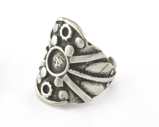 Ring Adjustable Ring Bezel - Antique Silver Plated brass (17mm 6.5US inner size - Adjustable ) OZ3375
