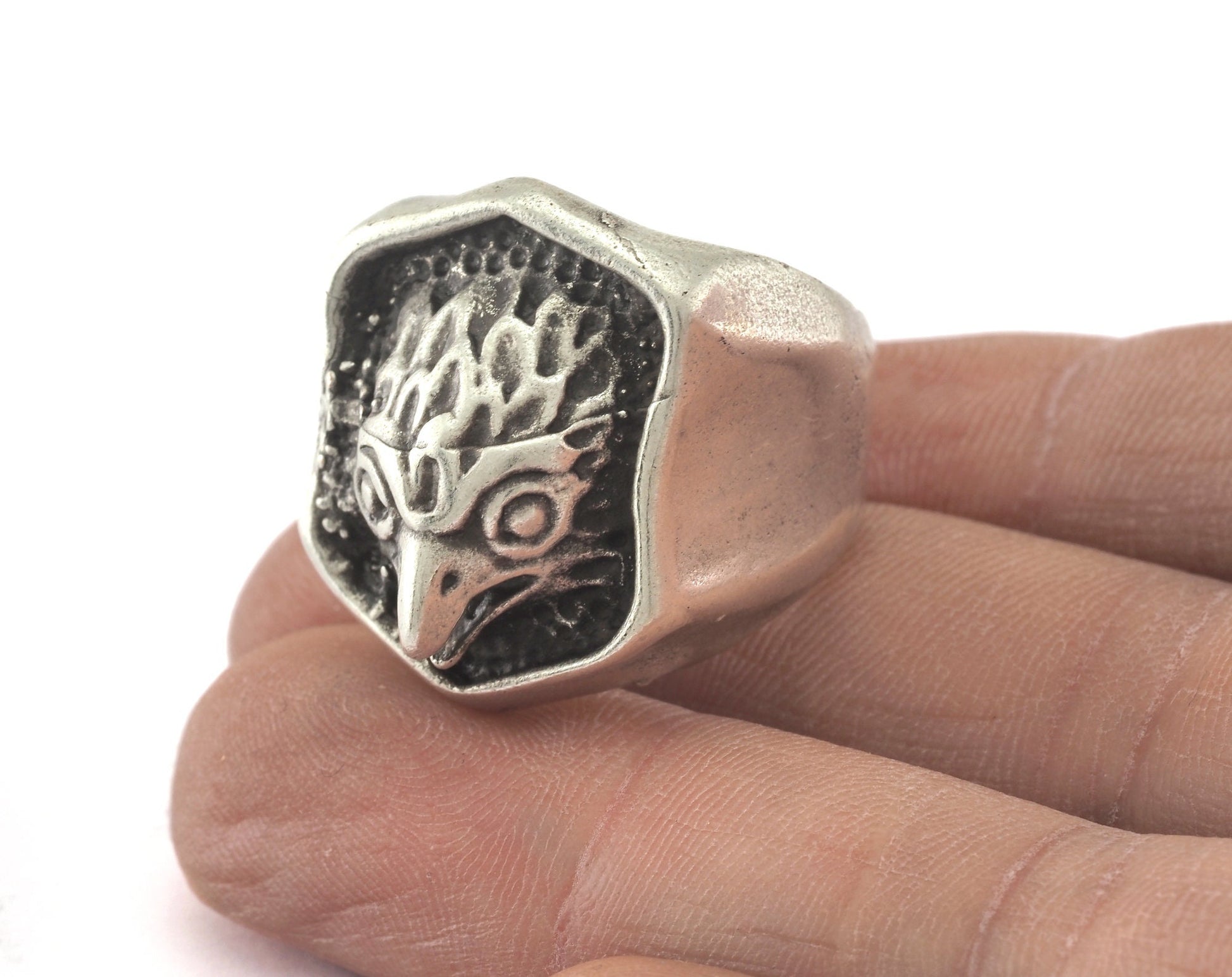 Owl Bird Adjustable Ring Antique Silver Plated brass (19mm 9US inner size) Oz3219