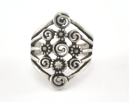 Flowers Adjustable Ring Antique Silver Plated brass (19.5mm 9.5US inner size) OZ4417