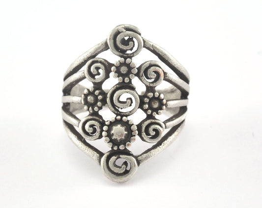 Flowers Adjustable Ring Antique Silver Plated brass (19.5mm 9.5US inner size) OZ4417