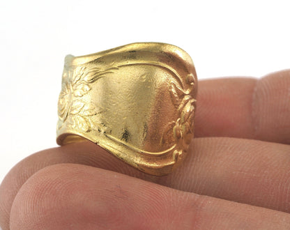 Spoon Ring Flower Patterned Adjustable Ring Raw brass (18mm 7.5US inner size) OZ3383