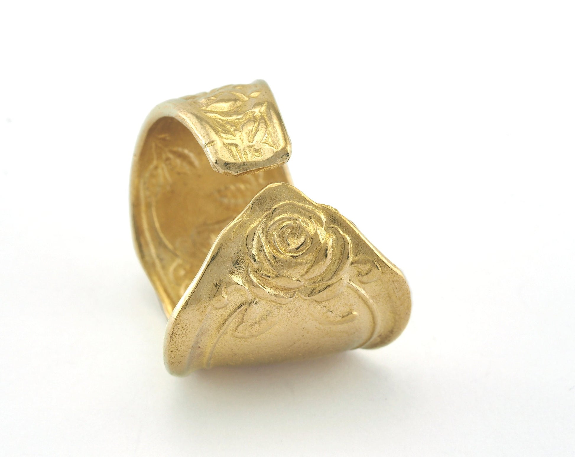Spoon Ring Flower Patterned Adjustable Ring Raw brass (18mm 7.5US inner size) OZ3383
