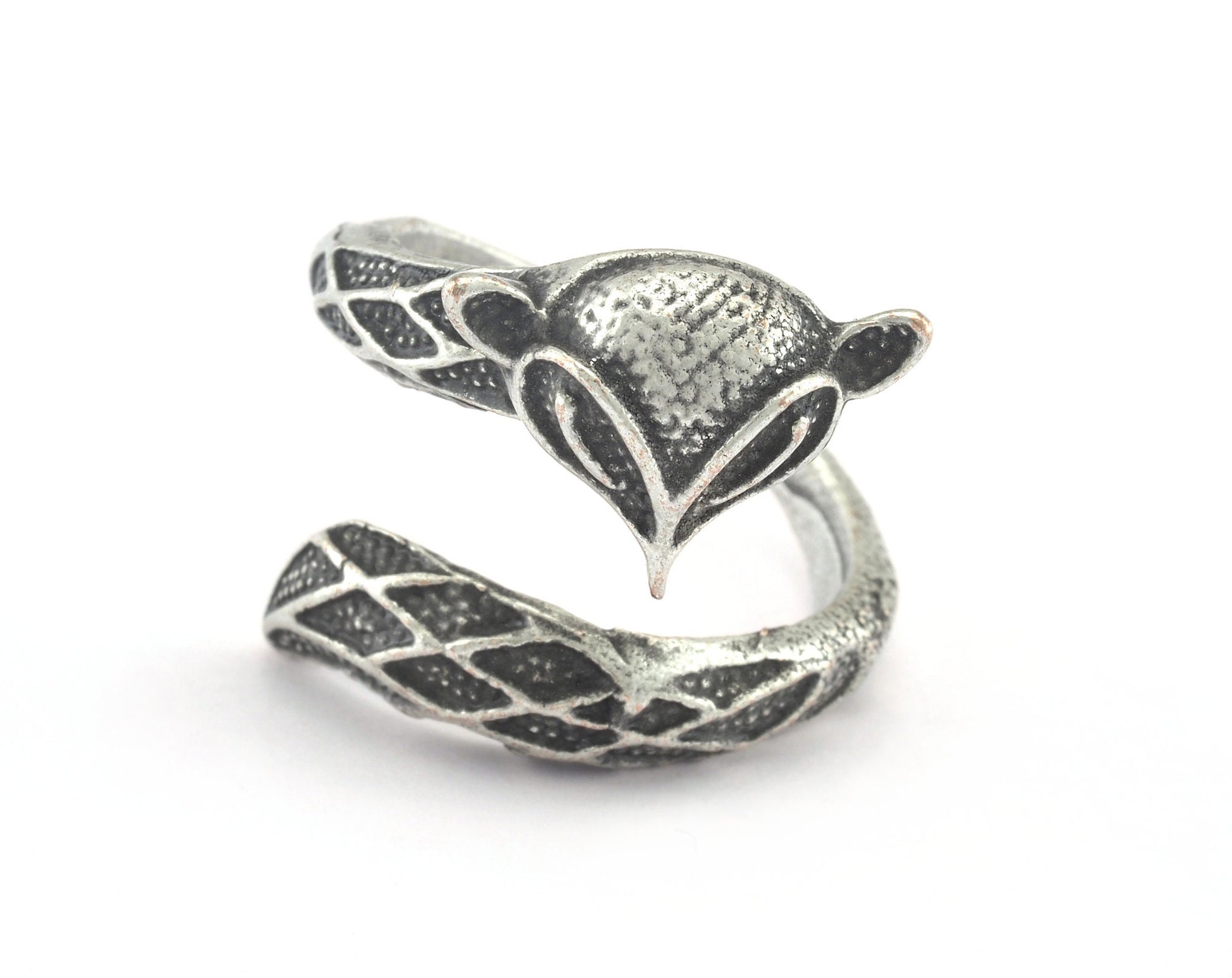 Fox Adjustable Ring Antique Silver Plated brass (17.5mm 7US inner size) OZ2726