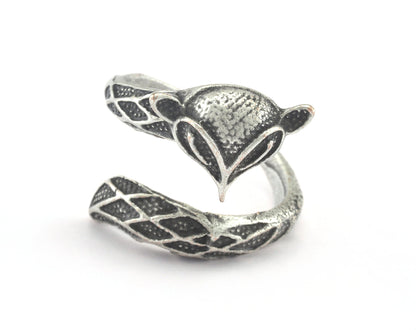 Fox Adjustable Ring Antique Silver Plated brass (17.5mm 7US inner size) OZ2726