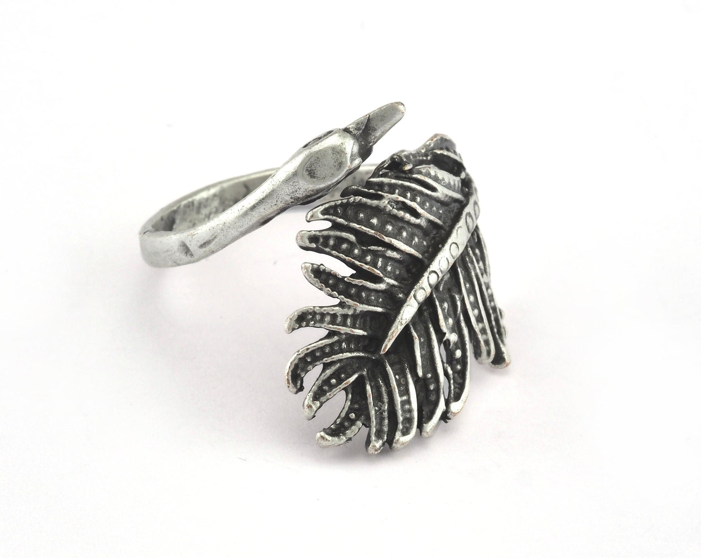 Swan Adjustable Ring Antique Silver Plated brass (18.5mm 8.5US inner size) OZ2842