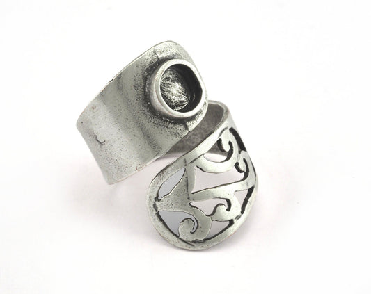 Ring Adjustable Ring Bezel - Antique Silver Plated brass (18mm 7.5US inner size - Adjustable ) OZ2839
