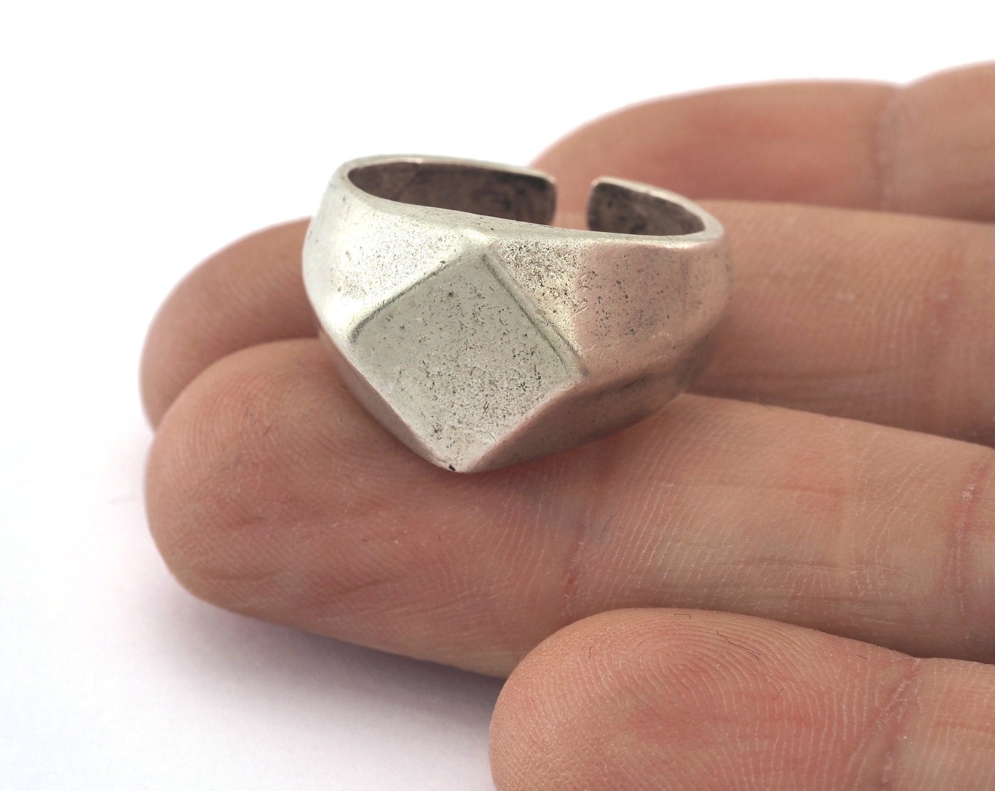 Domed Square Adjustable Ring Antique Silver Plated Brass (19mm 9US inner size ) Oz3380