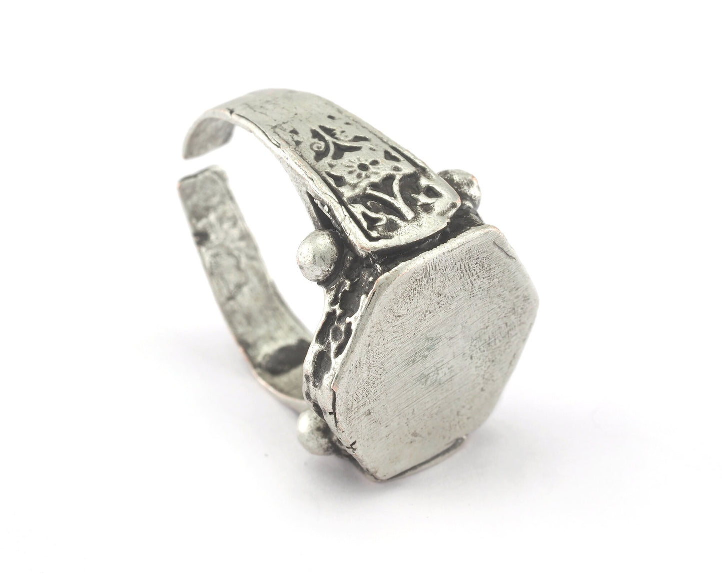 Signet Hexagonal Ring Adjustable Ring Antique Silver Plated Brass 1 Pc. (20mm 10US inner size) 4423