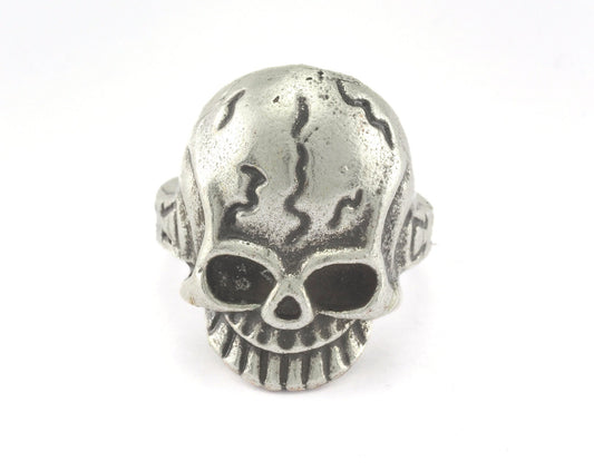Skull Adjustable Ring Antique Silver Plated Brass (19mm 9US inner size) OZ3378