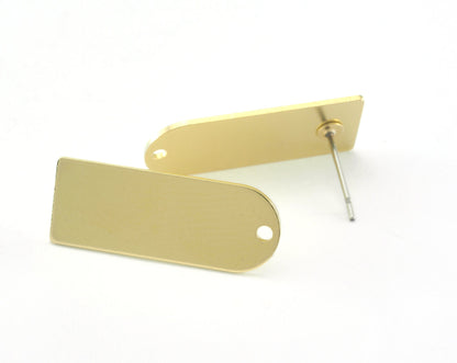 Earring posts Stud Rectangle and semi circle 25x9.5mm raw brass 3392