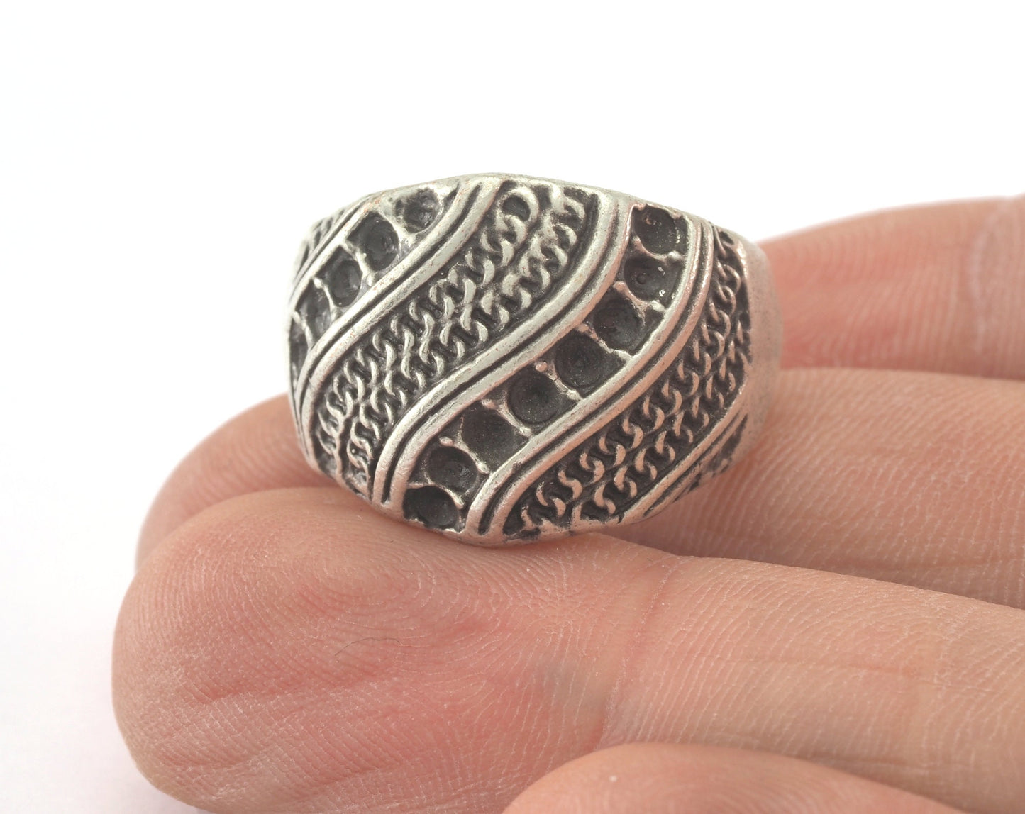 Ring Adjustable Ring Bezel - Antique Silver Plated brass (18mm 7.5US inner size - Adjustable ) OZ2845