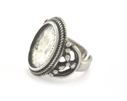 Ring Adjustable Ring Bezel - Antique Silver Plated brass (18mm 7.5US inner size - Adjustable ) OZ2841