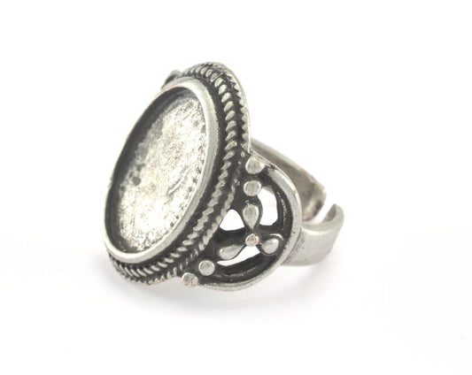 Ring Adjustable Ring Bezel - Antique Silver Plated brass (18mm 7.5US inner size - Adjustable ) OZ2841