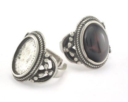 Ring Adjustable Ring Bezel - Antique Silver Plated brass (18mm 7.5US inner size - Adjustable ) OZ2841