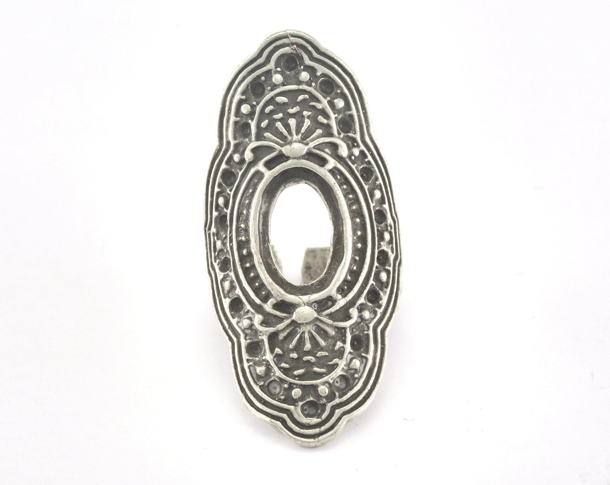 Ring Adjustable Ring Bezel - Cup Antique Silver Plated brass (17.5mm 7US inner size - Adjustable ) OZ2722