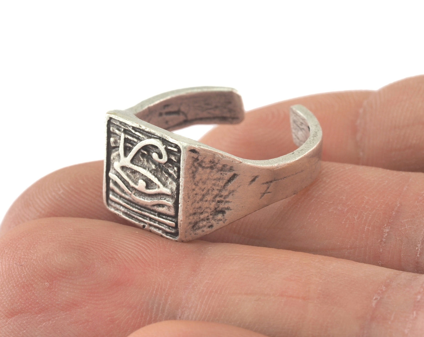 Ra Adjustable Ring Antique Silver Plated brass (19.5mm 9.5US inner size) Oz3193