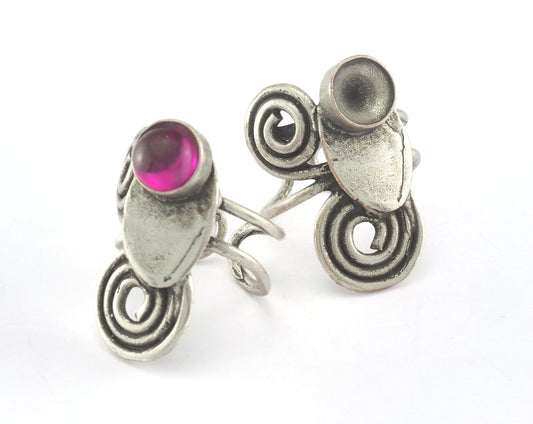 Ring Adjustable Ring Bezel - Antique Silver Plated brass (18mm 7.5US inner size - Adjustable ) OZ2837