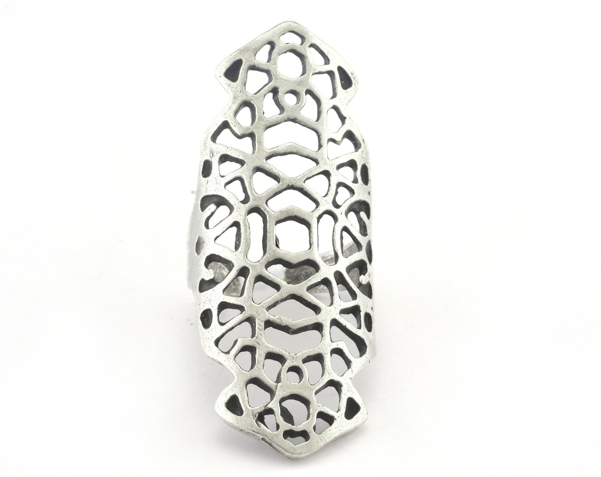 Filigree Adjustable Ring Antique Silver Plated Brass (19mm 9US inner size) OZ2662