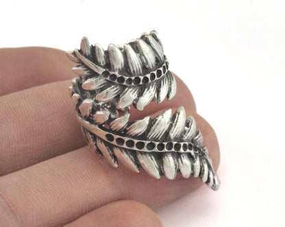 Leaves Ring Adjustable Bezel Antique Silver Plated Brass (17mm 7US inner size - Adjustable ) OZ3674