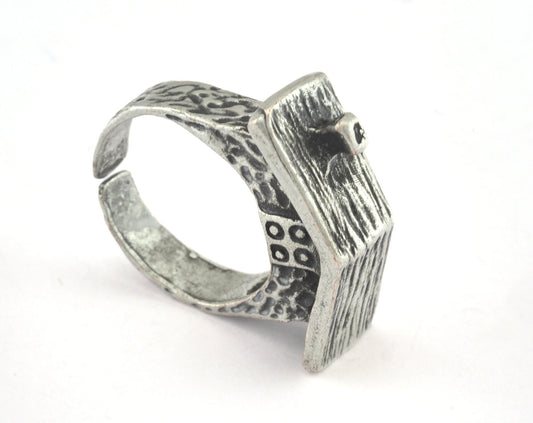House Ring Adjustable Antique Silver Plated brass (18.5mm 8.5US inner size) OZ2705