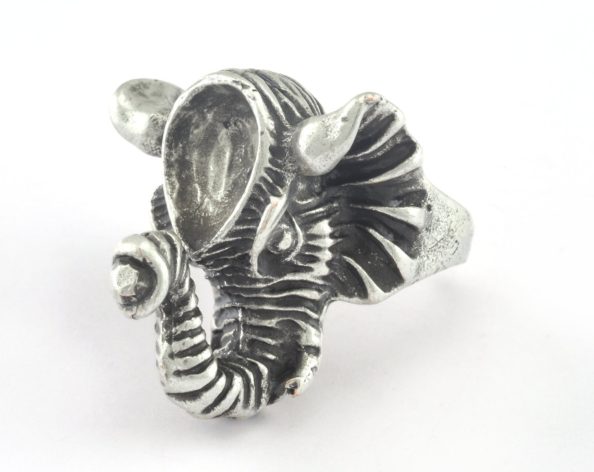 Ring Elephant Adjustable Ring Bezel - Antique Silver Plated brass (18mm 8US inner size - Adjustable ) OZ3185