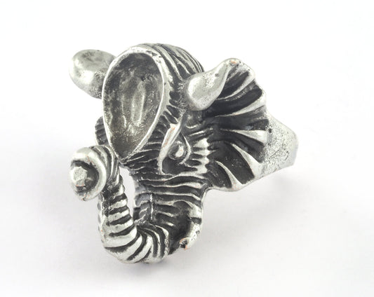 Ring Elephant Adjustable Ring Bezel - Antique Silver Plated brass (18mm 8US inner size - Adjustable ) OZ3185