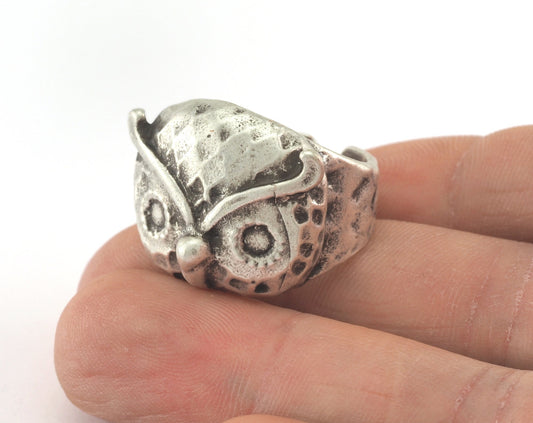 Owl Ring Adjustable Antique Silver Plated brass (19mm 9US inner size) OZ2735