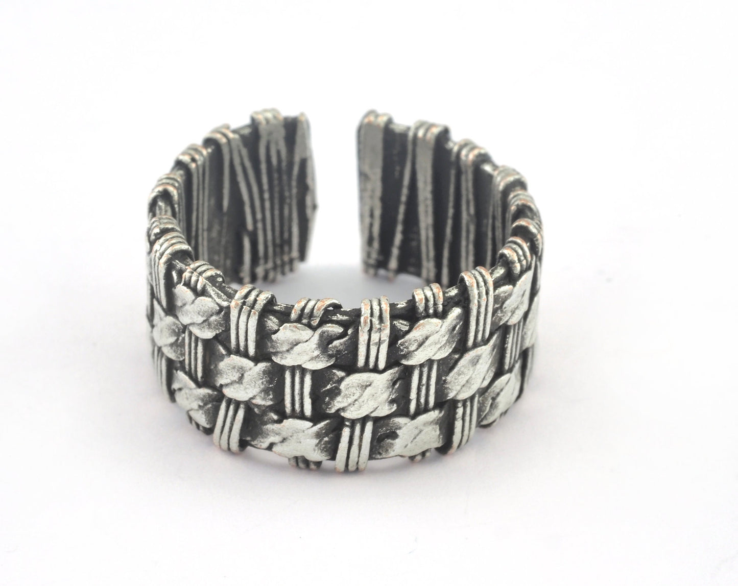 Mesh Ring Adjustable Ring Antique Silver Plated Brass (17mm 7US inner size) OZ3186