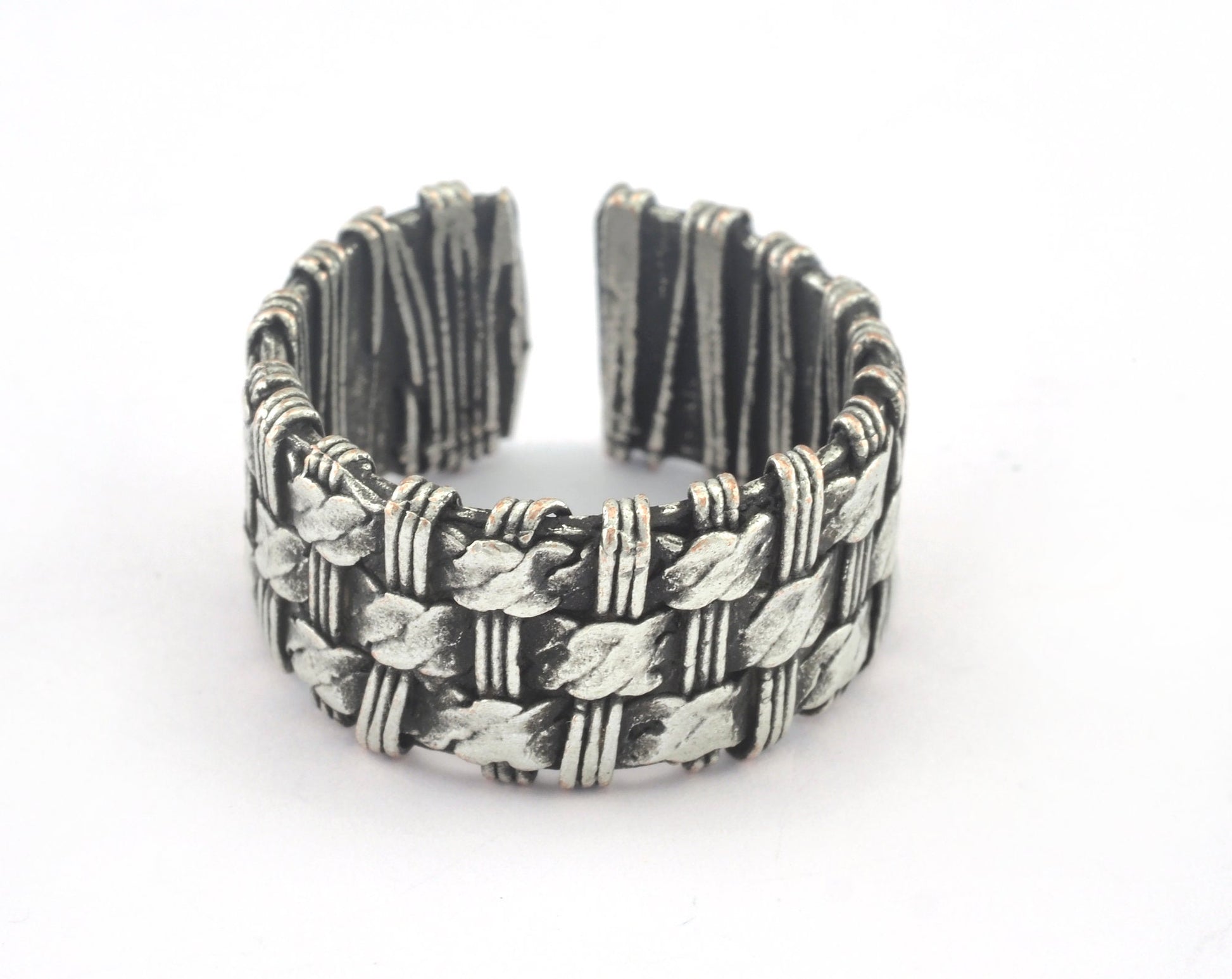 Mesh Ring Adjustable Ring Antique Silver Plated Brass (17mm 7US inner size) OZ3186