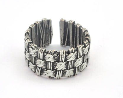 Mesh Ring Adjustable Ring Antique Silver Plated Brass (17mm 7US inner size) OZ3186
