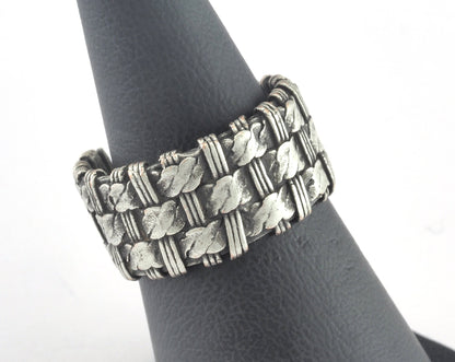 Mesh Ring Adjustable Ring Antique Silver Plated Brass (17mm 7US inner size) OZ3186