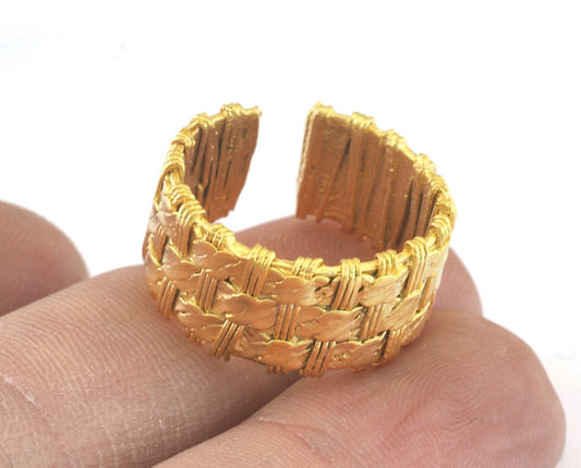 Adjustable Ring Weave Shape Matte Gold Plated Brass (17mm 7US inner size) OZ3186