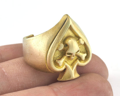 Skull Spades Ring Adjustable Ring Raw Brass (20mm 10.5US inner size) OZ2875