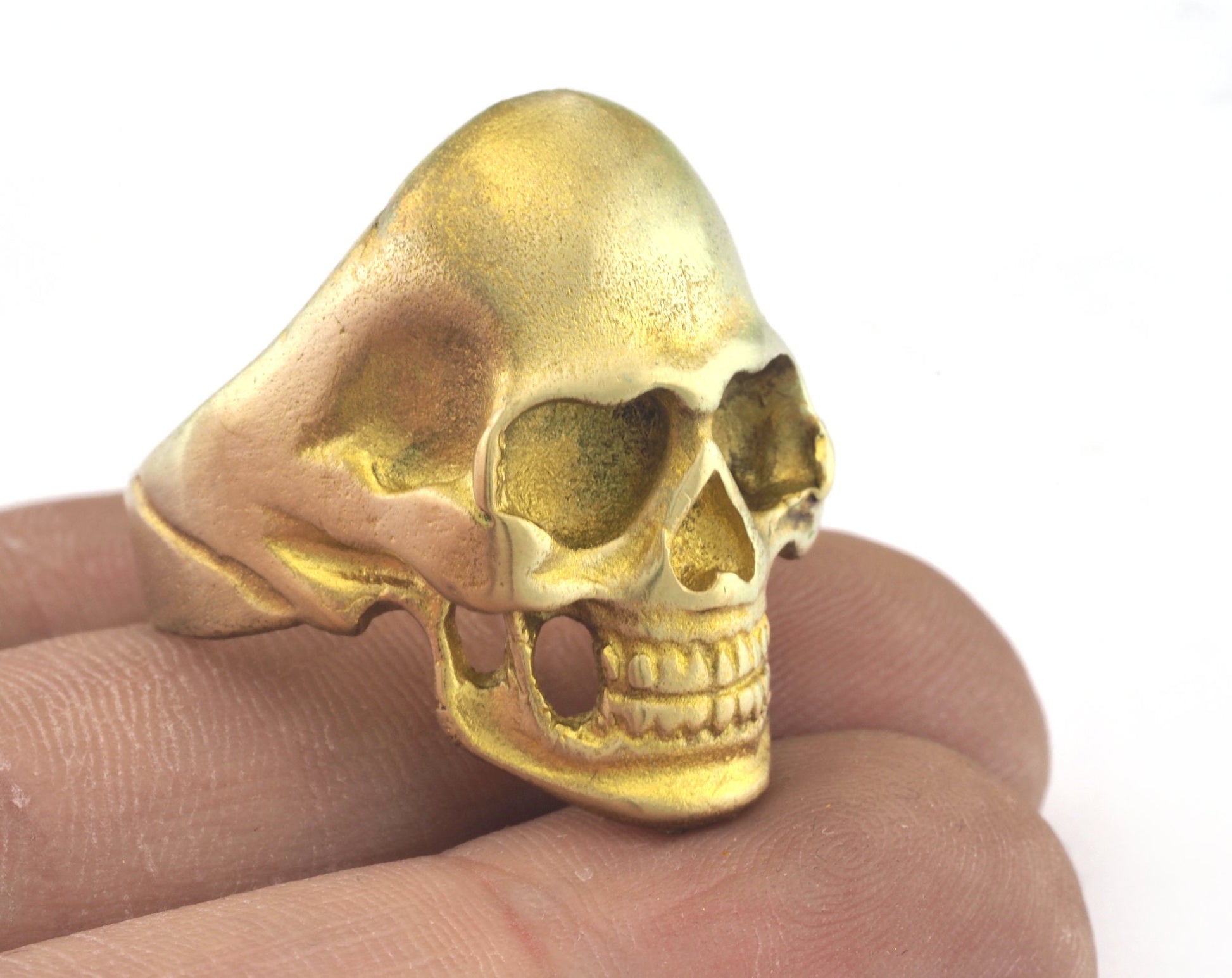 Skull Adjustable Ring Raw Brass (19mm 9US inner size) OZ2928