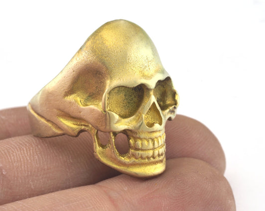 Skull Adjustable Ring Raw Brass (19mm 9US inner size) OZ2928