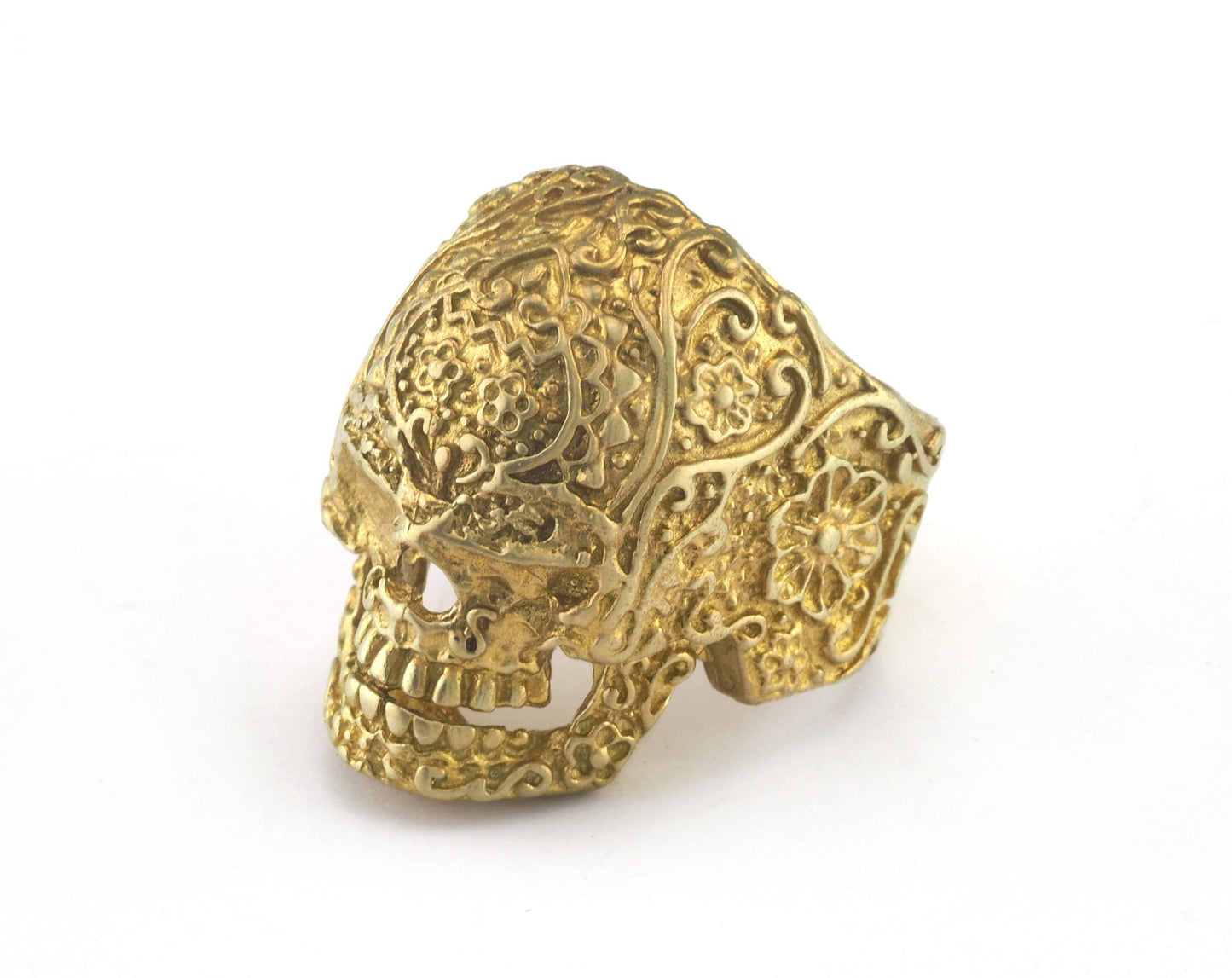 Skull Adjustable Ring Raw Brass (19mm 9US inner size) OZ2929