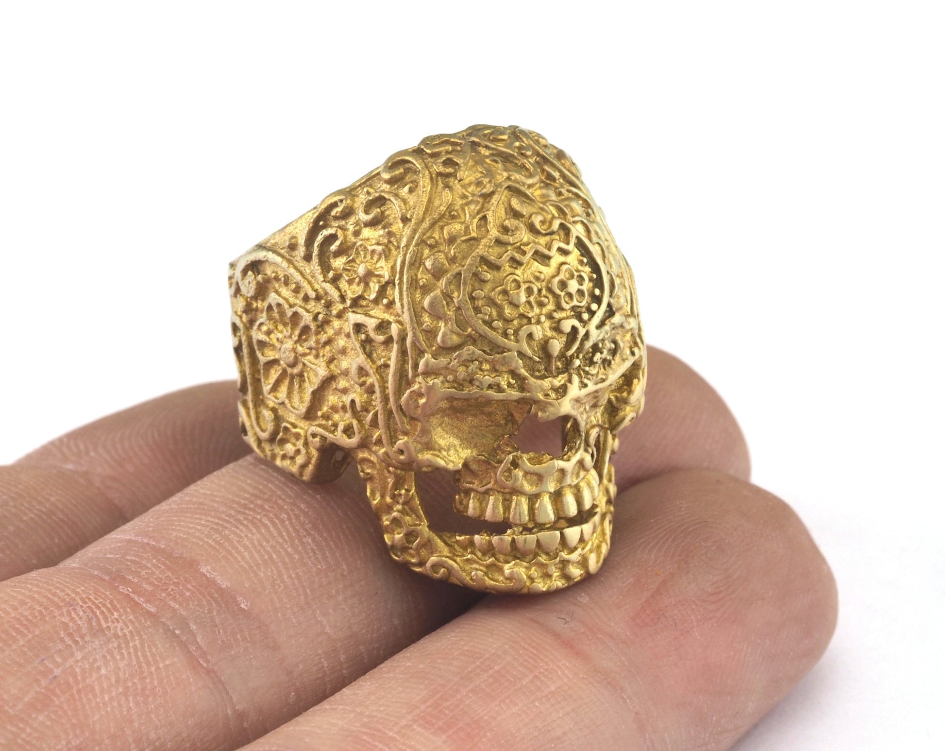 Skull Adjustable Ring Raw Brass (19mm 9US inner size) OZ2929