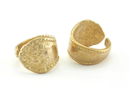 Spoon Ring Flower Patterned Adjustable Ring Raw Brass (18mm 8US inner size) OZ2710